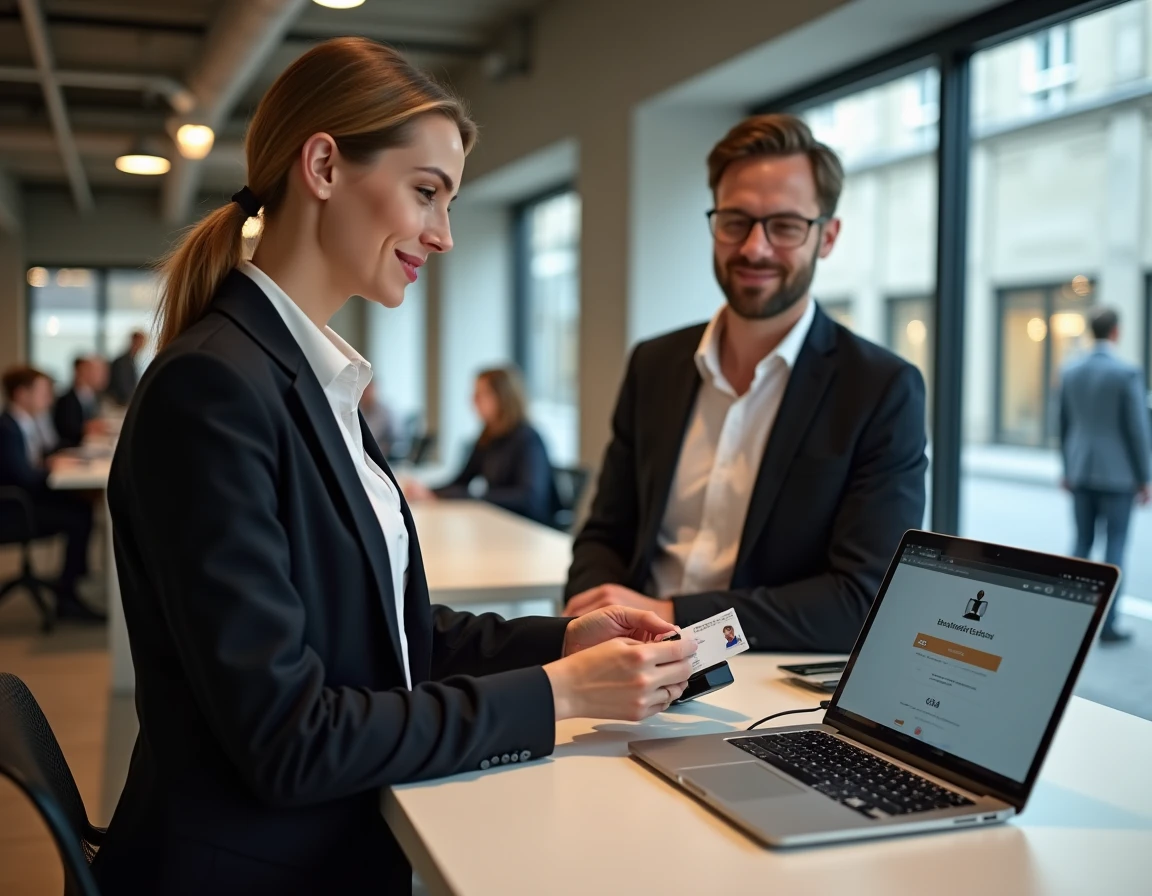 Avocate utilisant un lecteur de carte e-dentitas pour se connecter à un portail du barreau belge
