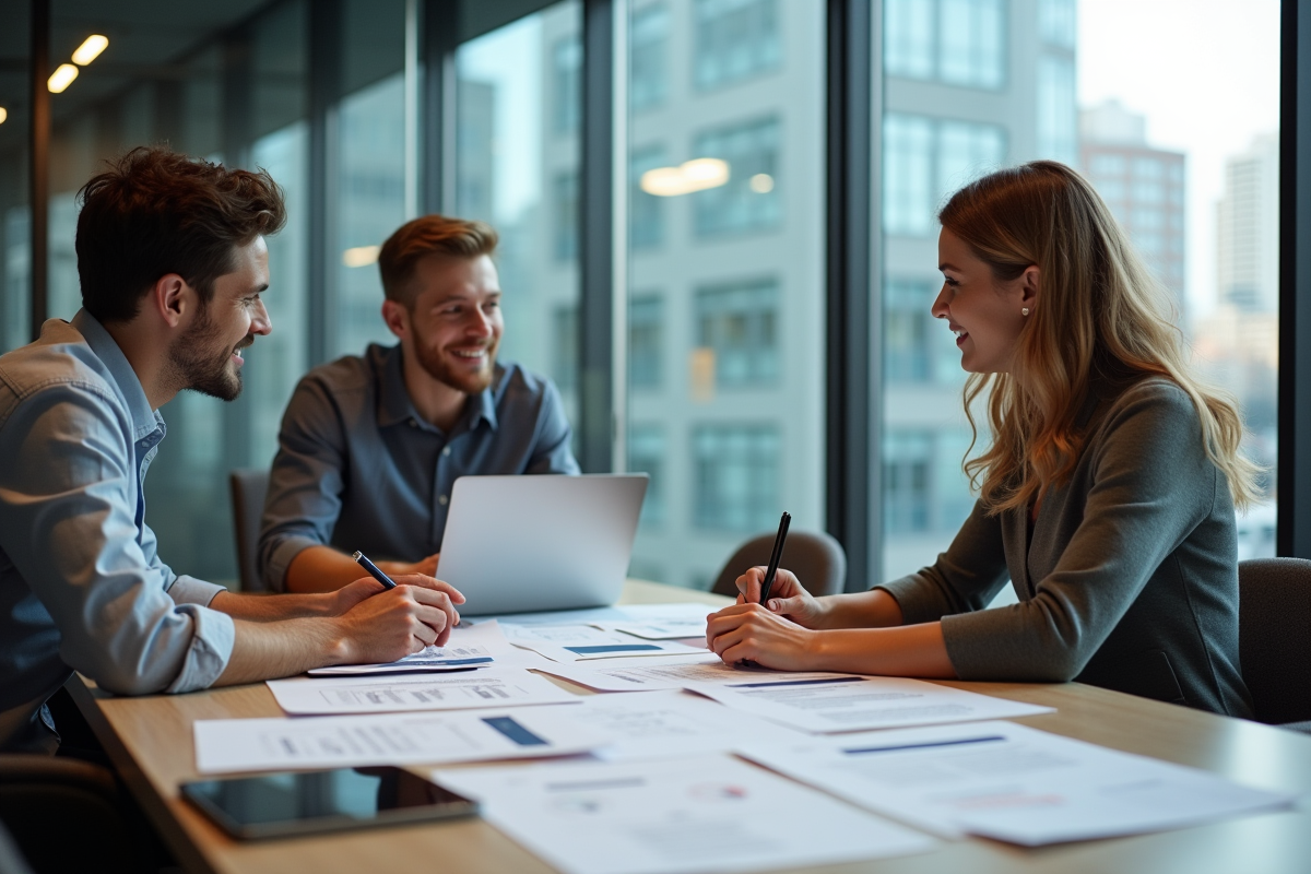 Groupe de collègues discutant autour d