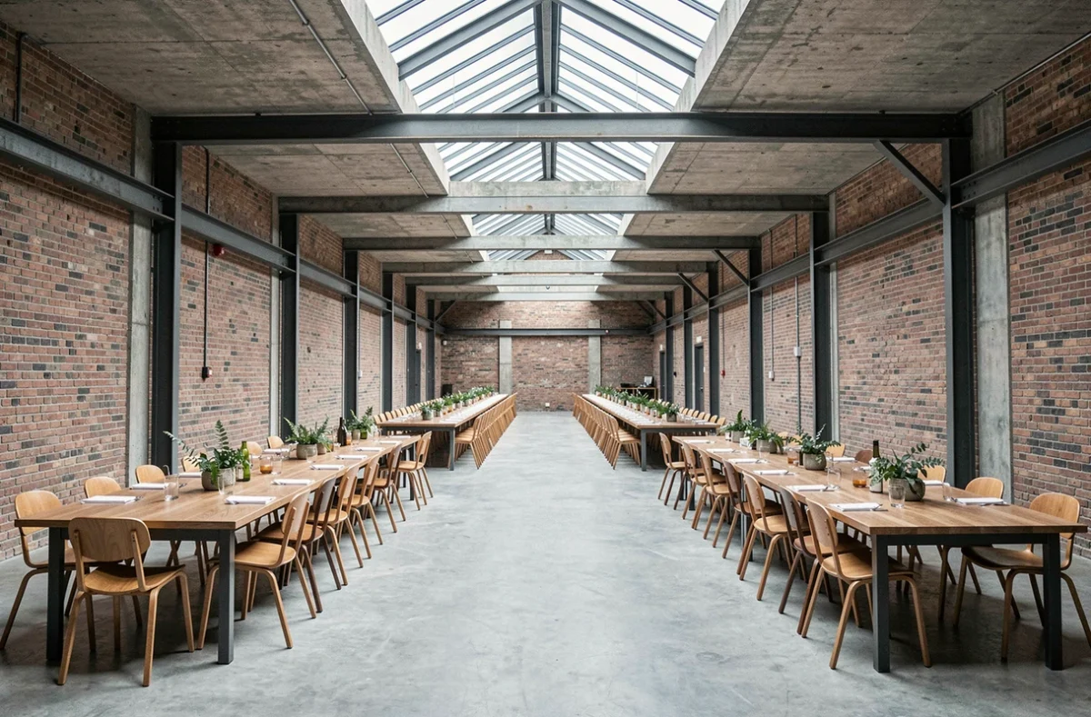 L'Espace Charenton à Paris, salle événementielle au style industriel chic avec briques apparentes et verrière