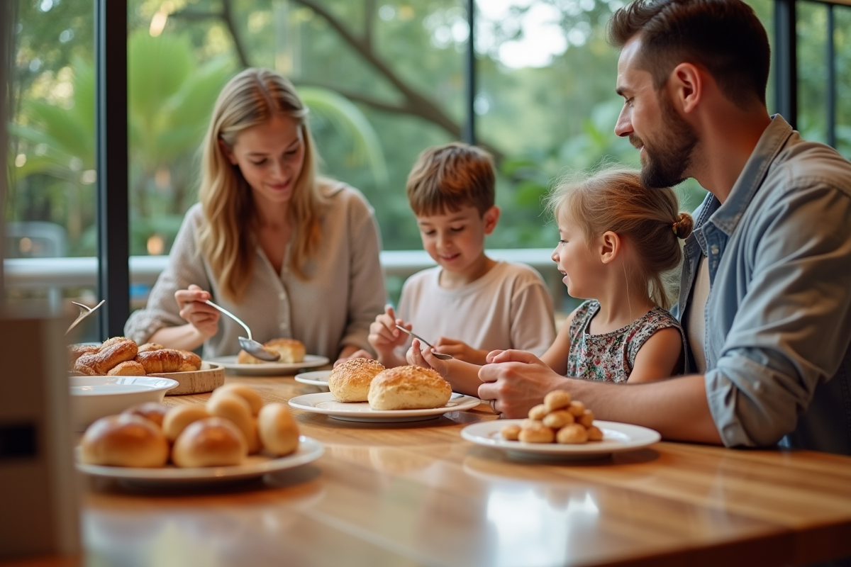 Famille prenant le petit déjeuner dans la salle à manger