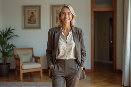 Femme confiante dans un appartement urbain élégant