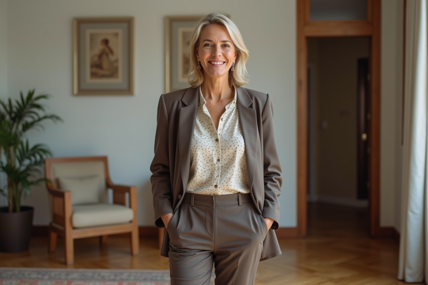 Femme confiante dans un appartement urbain élégant