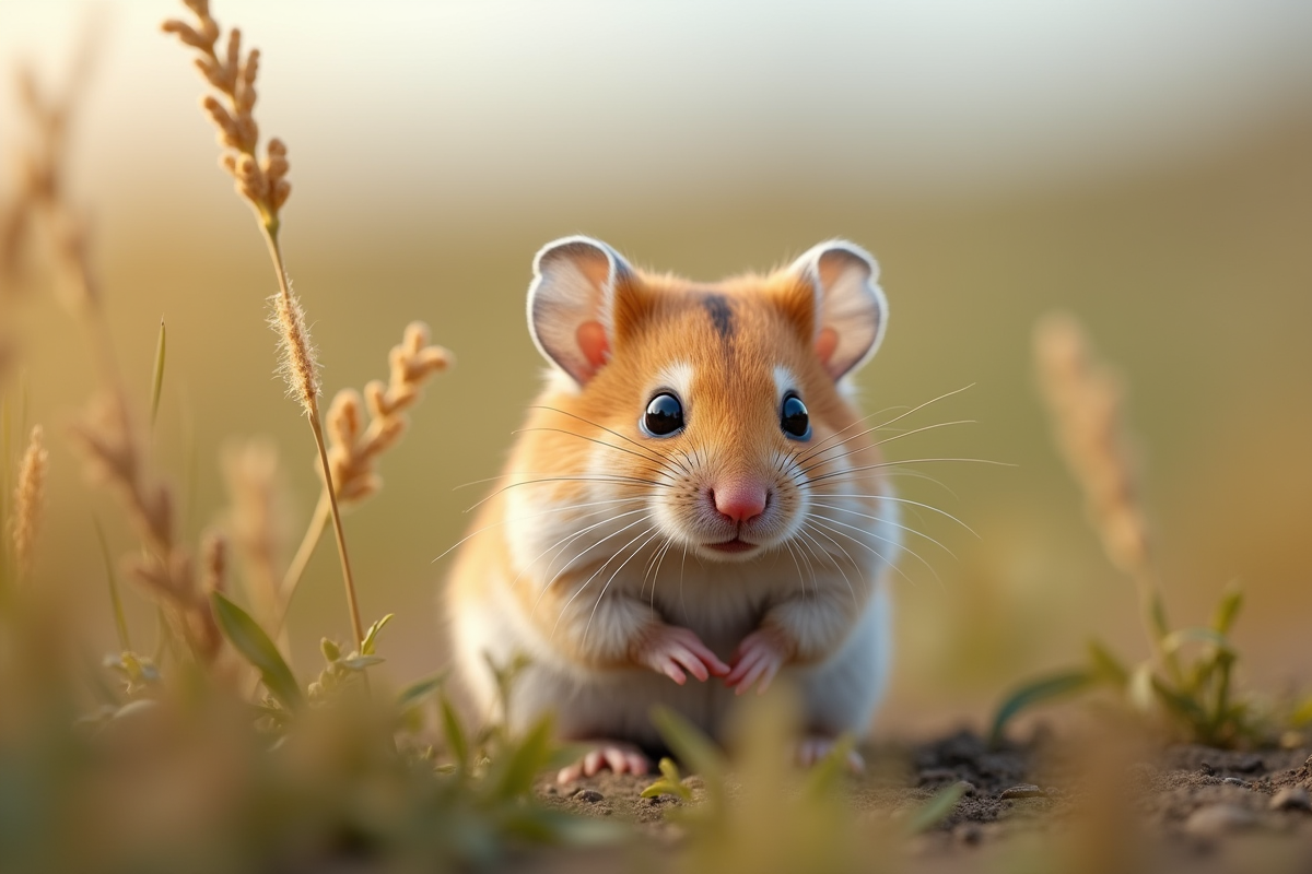 Hamster dwarf russe dans son habitat naturel sur les steppes asiatiques