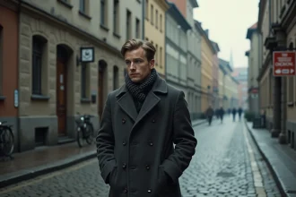 Jeune homme norvegien dans la rue d'Oslo occupée