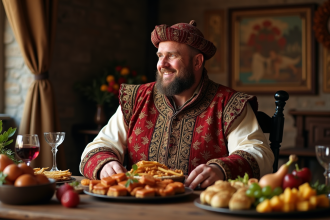 Homme d age en costume renaissance lors d un banquet