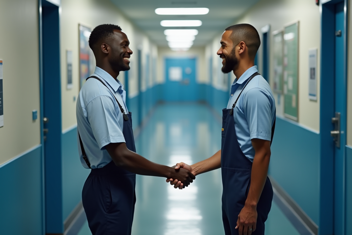 Homme souriant serre la main d