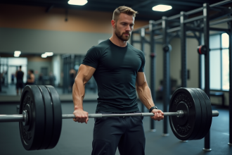 Jeune homme ajustant des poids en salle de sport