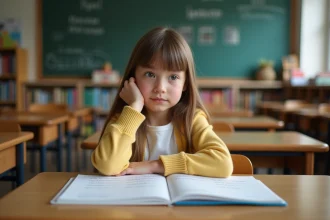 Jeune fille réfléchissant à un devoir de français sur les rimes