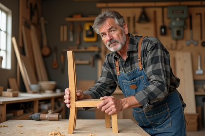 Homme menuisier sculptant une jambe de chaise en bois