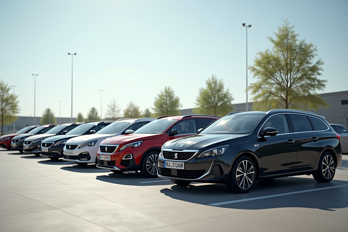 Peugeot 308 station wagon en stationnement en extérieur