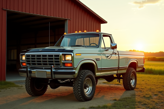 Pick-up d'occasion en campagne au coucher du soleil