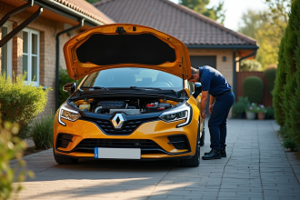 Renault Clio 3 en entretien moteur en plein jour