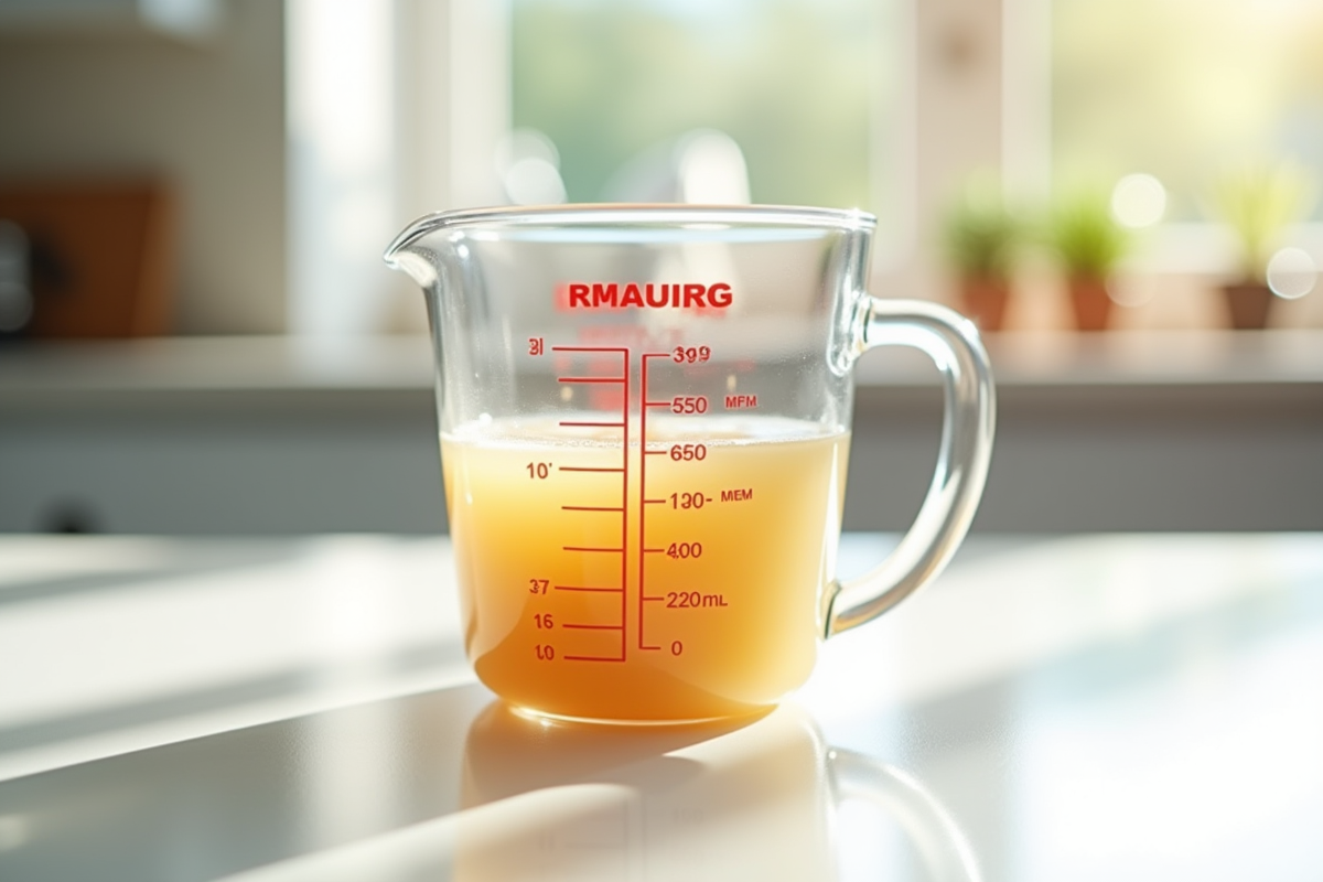 Verre mesure 250 ml sur plan de travail lumineux